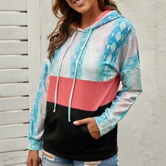 Green Snakeskin Colorblock Hoodie - Picture 3 of 11